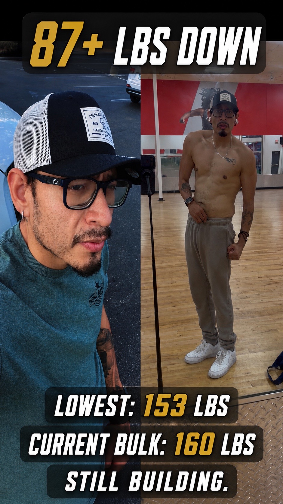 Cristian’s provided progress collage, showing his transformation and a later bulk phase